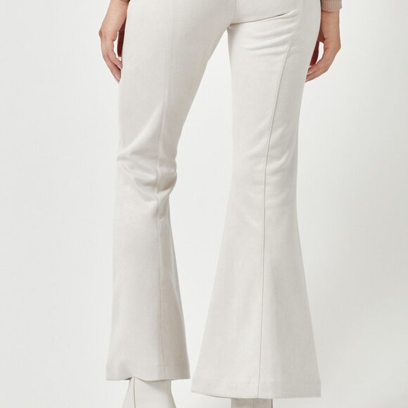 MYSTREE Faux Suede Flare Pants with Front Slit | Soft Ivory SIZE LARGE - Picture 3 of 5